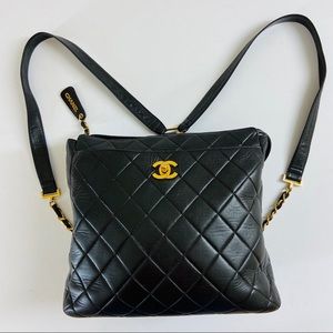 VINTAGE CHANEL SQUARE QUILTED BLACK BACKPACK